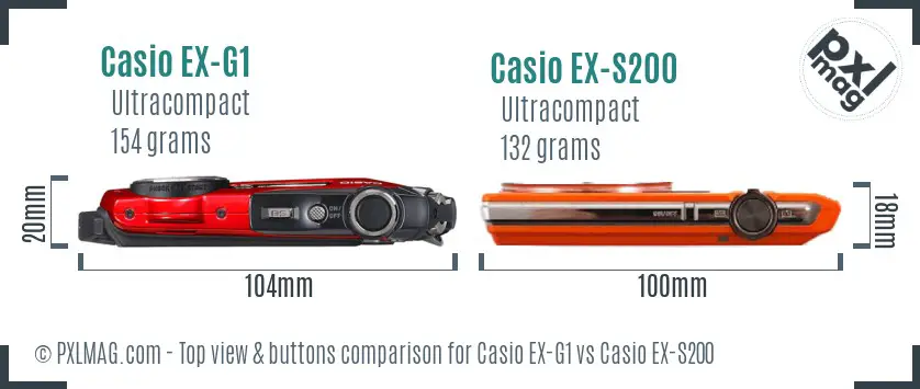 Casio EX-G1 vs Casio EX-S200 top view buttons comparison