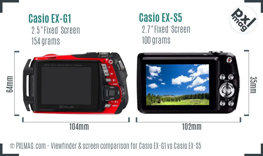 Casio EX-G1 vs Casio EX-S5 Screen and Viewfinder comparison