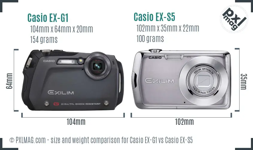 Casio EX-G1 vs Casio EX-S5 size comparison