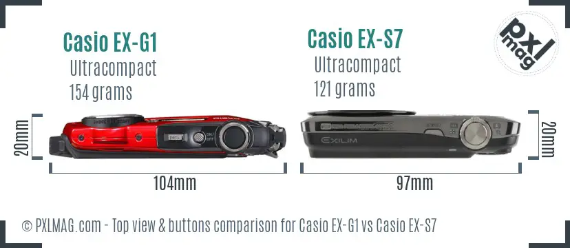 Casio EX-G1 vs Casio EX-S7 top view buttons comparison
