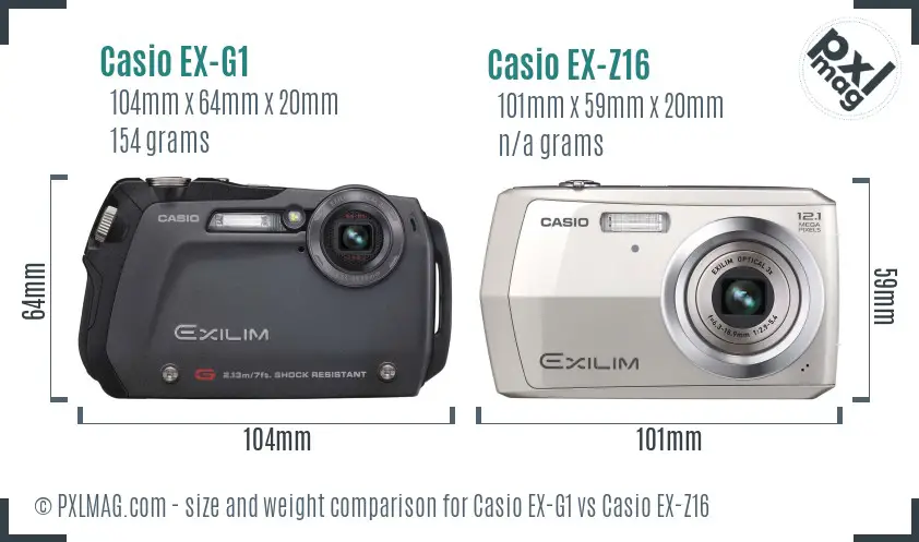 Casio EX-G1 vs Casio EX-Z16 size comparison