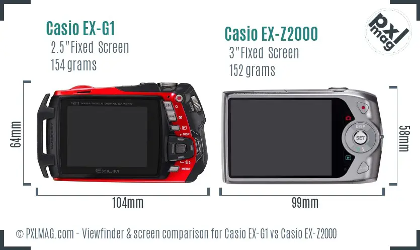 Casio EX-G1 vs Casio EX-Z2000 Screen and Viewfinder comparison
