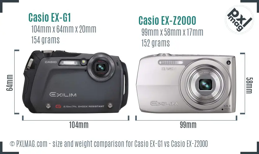 Casio EX-G1 vs Casio EX-Z2000 size comparison