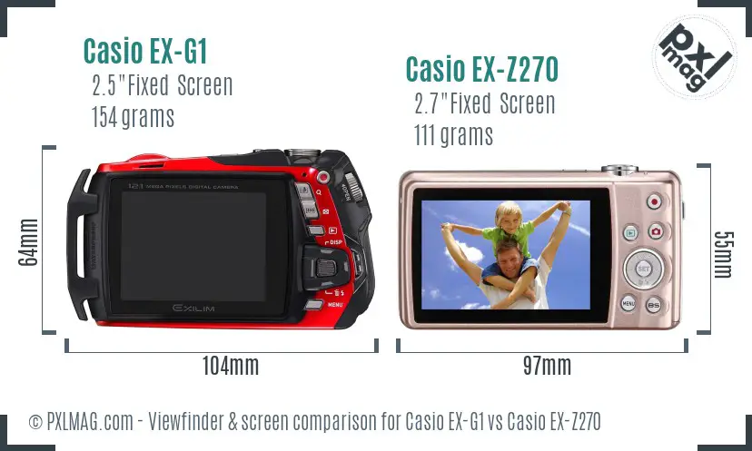 Casio EX-G1 vs Casio EX-Z270 Screen and Viewfinder comparison