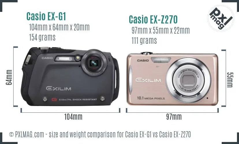 Casio EX-G1 vs Casio EX-Z270 size comparison