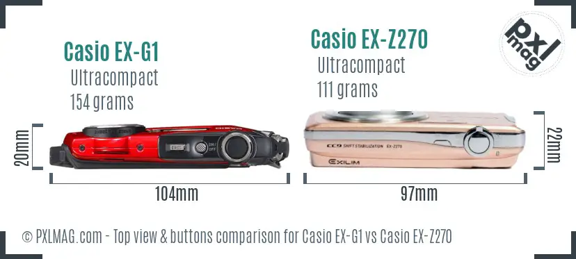 Casio EX-G1 vs Casio EX-Z270 top view buttons comparison