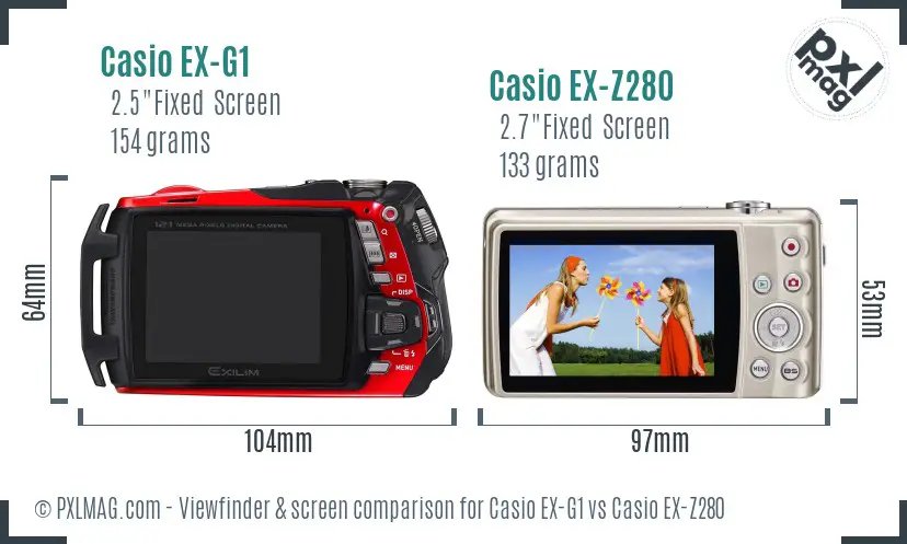Casio EX-G1 vs Casio EX-Z280 Screen and Viewfinder comparison