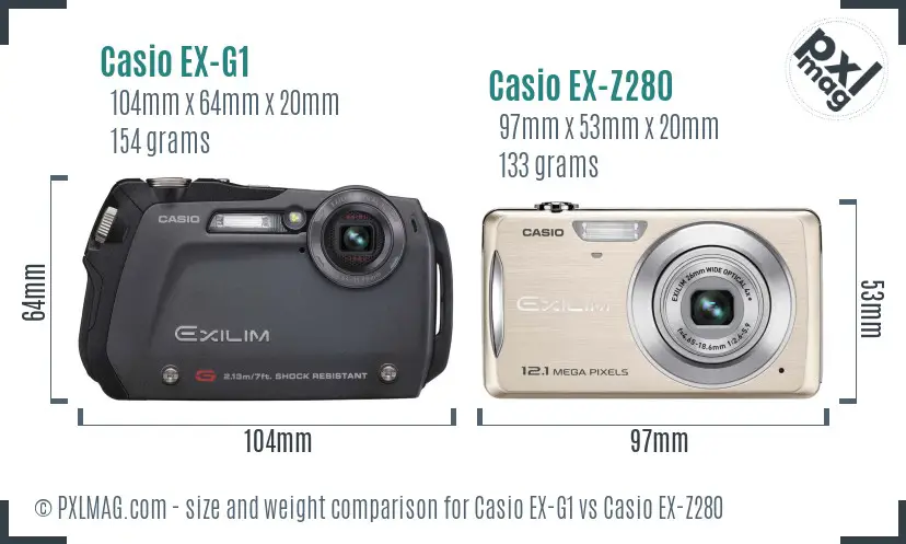 Casio EX-G1 vs Casio EX-Z280 size comparison