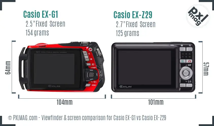 Casio EX-G1 vs Casio EX-Z29 Screen and Viewfinder comparison