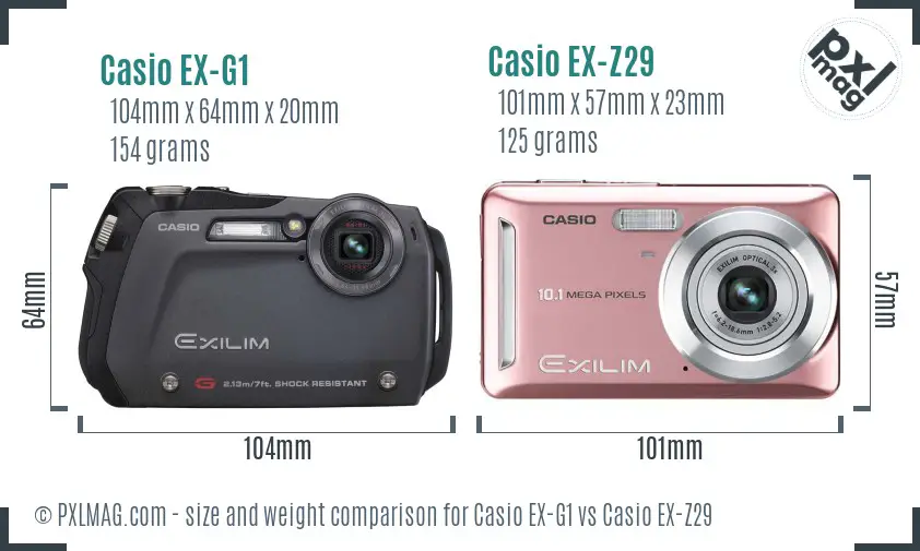 Casio EX-G1 vs Casio EX-Z29 size comparison