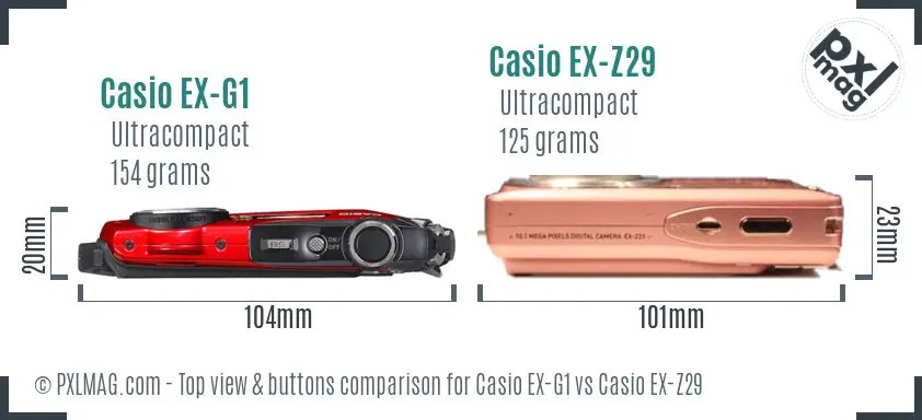 Casio EX-G1 vs Casio EX-Z29 top view buttons comparison