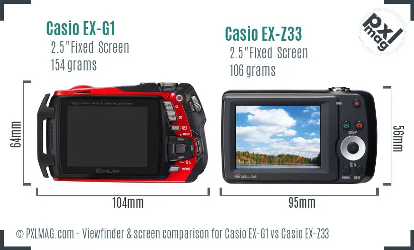 Casio EX-G1 vs Casio EX-Z33 Screen and Viewfinder comparison