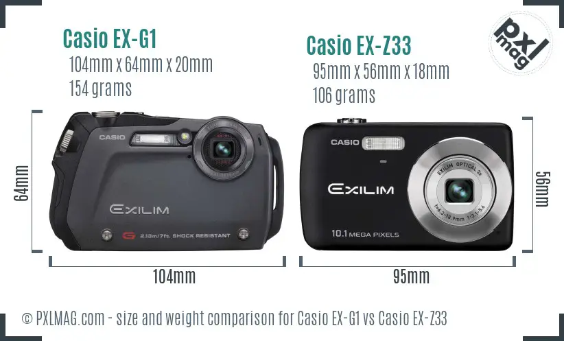 Casio EX-G1 vs Casio EX-Z33 size comparison