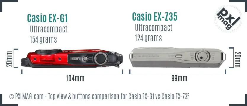 Casio EX-G1 vs Casio EX-Z35 top view buttons comparison