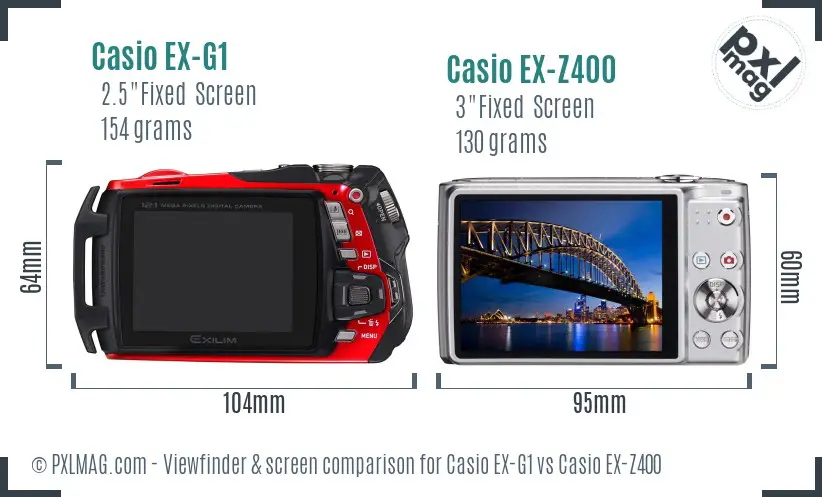 Casio EX-G1 vs Casio EX-Z400 Screen and Viewfinder comparison