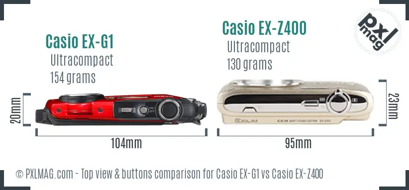 Casio EX-G1 vs Casio EX-Z400 top view buttons comparison