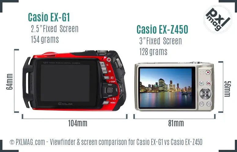 Casio EX-G1 vs Casio EX-Z450 Screen and Viewfinder comparison