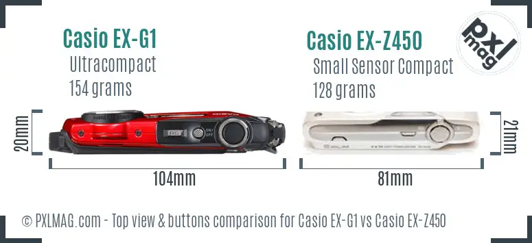 Casio EX-G1 vs Casio EX-Z450 top view buttons comparison