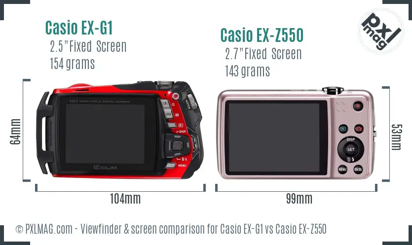 Casio EX-G1 vs Casio EX-Z550 Screen and Viewfinder comparison