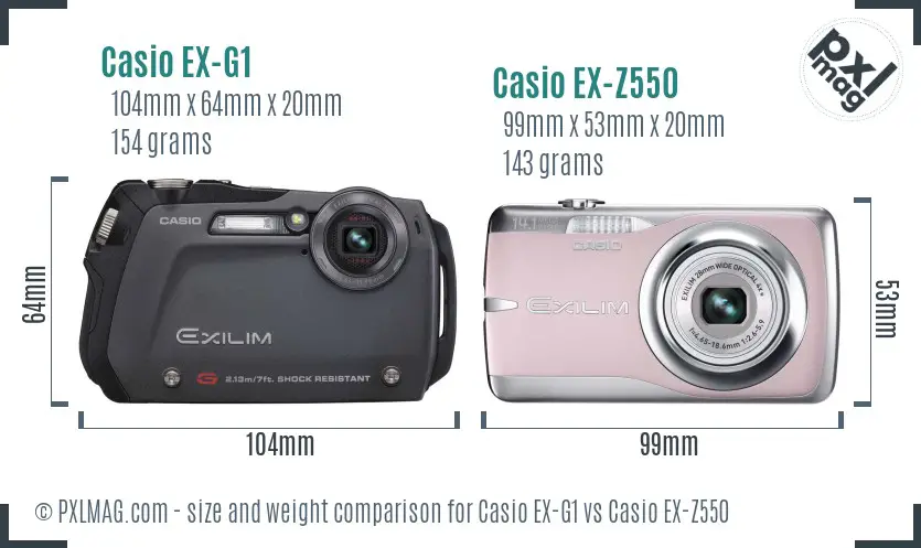 Casio EX-G1 vs Casio EX-Z550 size comparison