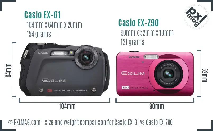 Casio EX-G1 vs Casio EX-Z90 size comparison