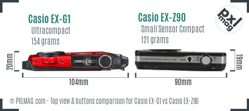 Casio EX-G1 vs Casio EX-Z90 top view buttons comparison