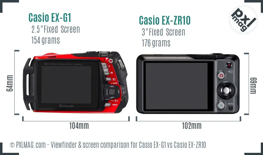 Casio EX-G1 vs Casio EX-ZR10 Screen and Viewfinder comparison