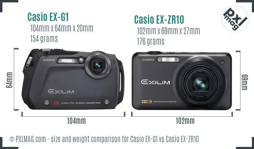 Casio EX-G1 vs Casio EX-ZR10 size comparison