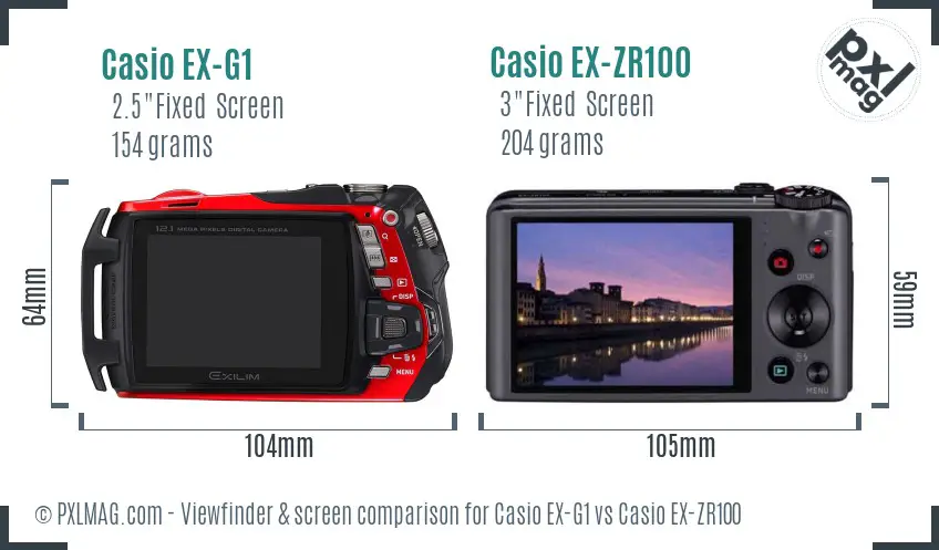 Casio EX-G1 vs Casio EX-ZR100 Screen and Viewfinder comparison