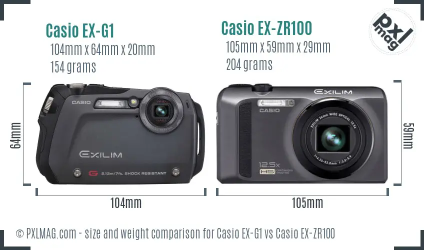 Casio EX-G1 vs Casio EX-ZR100 size comparison