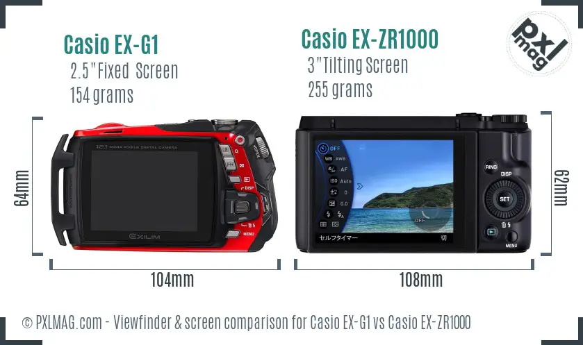 Casio EX-G1 vs Casio EX-ZR1000 Screen and Viewfinder comparison