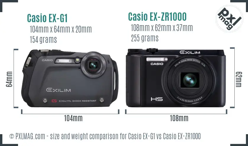 Casio EX-G1 vs Casio EX-ZR1000 size comparison