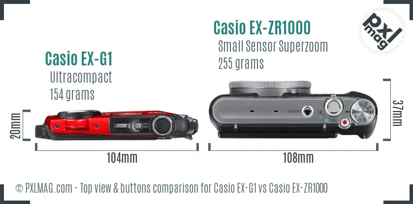 Casio EX-G1 vs Casio EX-ZR1000 top view buttons comparison