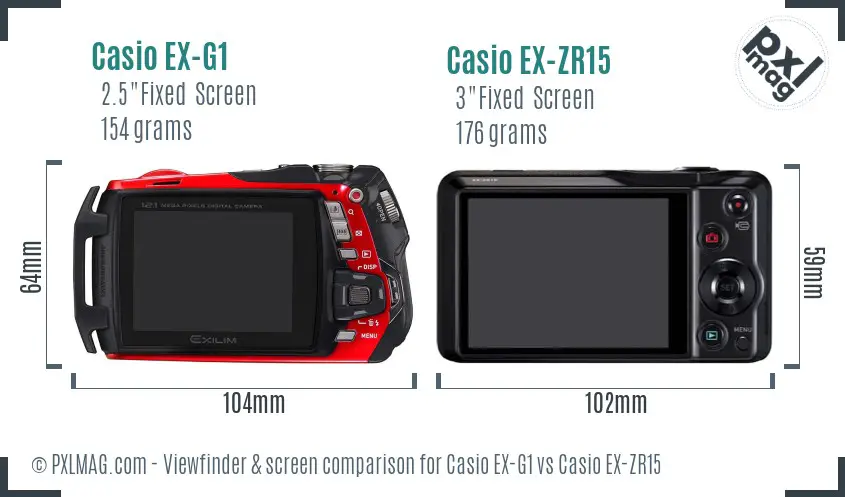 Casio EX-G1 vs Casio EX-ZR15 Screen and Viewfinder comparison