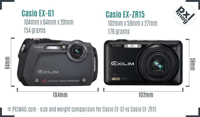 Casio EX-G1 vs Casio EX-ZR15 size comparison