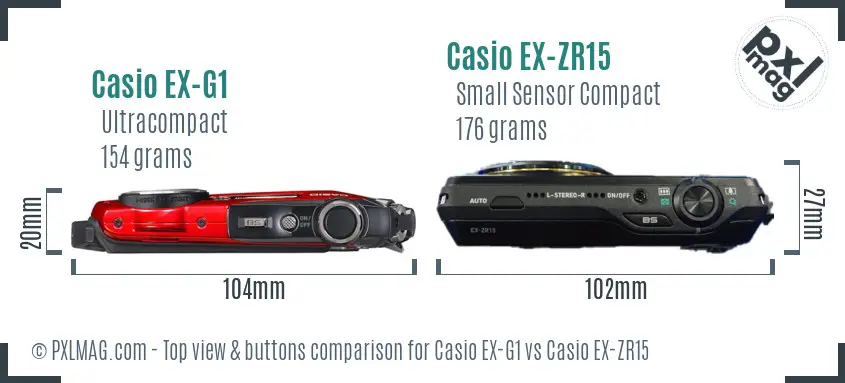 Casio EX-G1 vs Casio EX-ZR15 top view buttons comparison