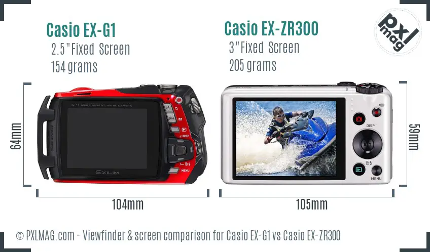 Casio EX-G1 vs Casio EX-ZR300 Screen and Viewfinder comparison