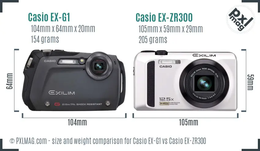 Casio EX-G1 vs Casio EX-ZR300 size comparison