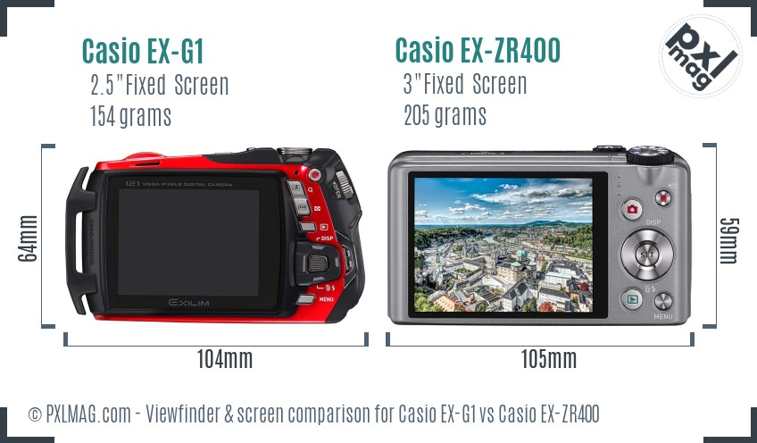 Casio EX-G1 vs Casio EX-ZR400 Screen and Viewfinder comparison