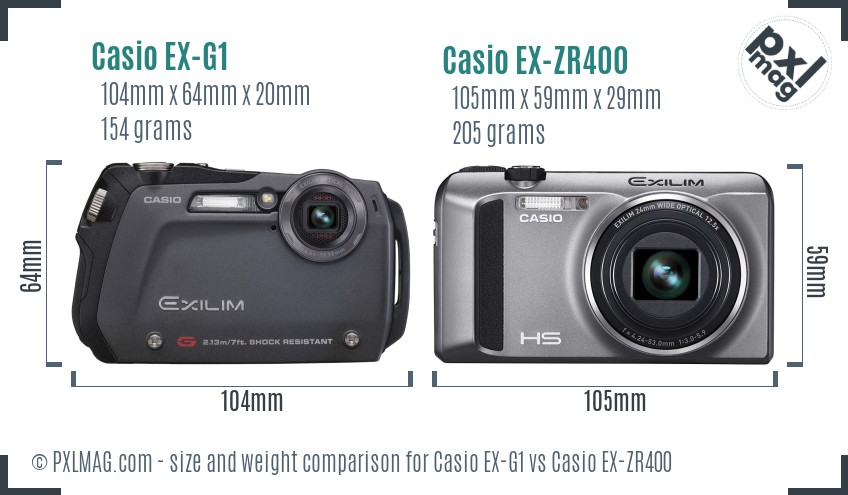 Casio EX-G1 vs Casio EX-ZR400 size comparison