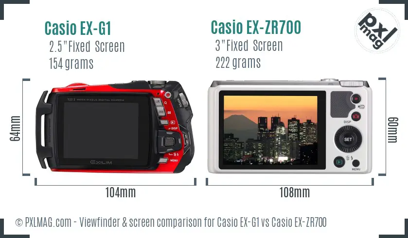 Casio EX-G1 vs Casio EX-ZR700 Screen and Viewfinder comparison