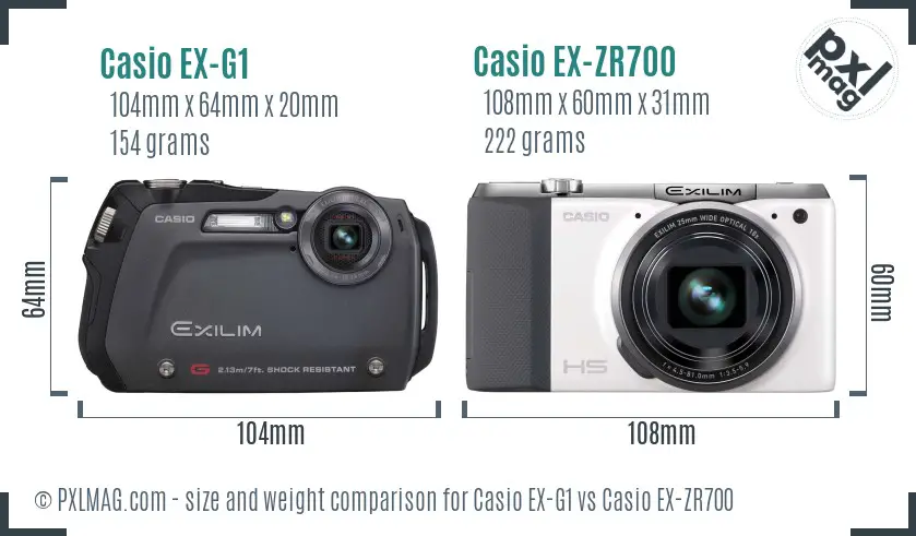 Casio EX-G1 vs Casio EX-ZR700 size comparison