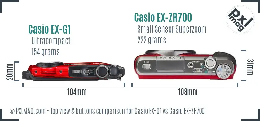 Casio EX-G1 vs Casio EX-ZR700 top view buttons comparison