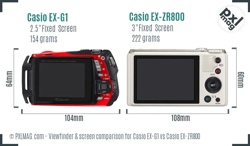 Casio EX-G1 vs Casio EX-ZR800 Screen and Viewfinder comparison