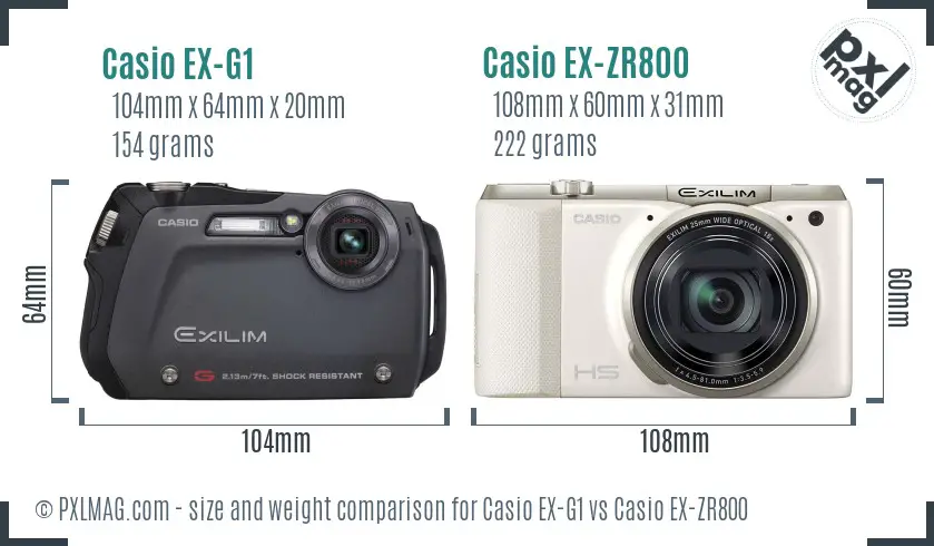 Casio EX-G1 vs Casio EX-ZR800 size comparison