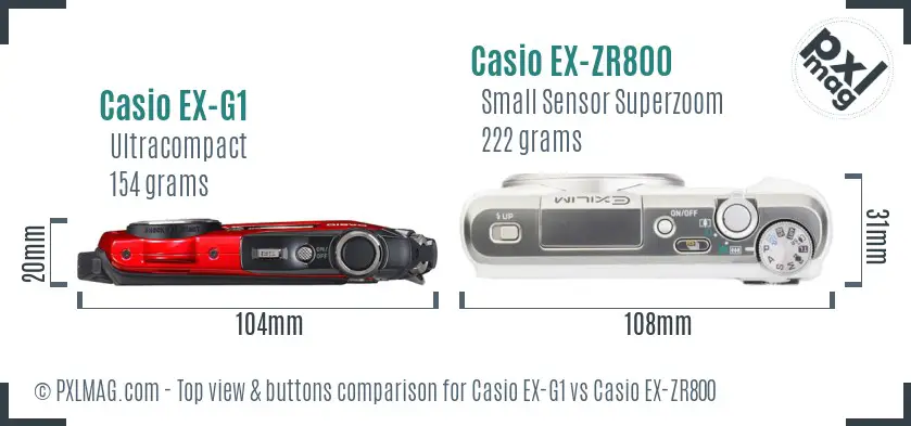 Casio EX-G1 vs Casio EX-ZR800 top view buttons comparison