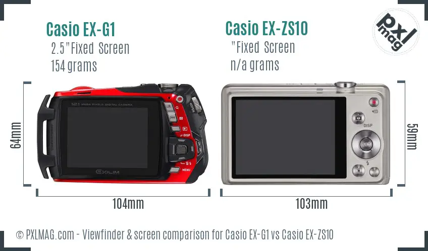 Casio EX-G1 vs Casio EX-ZS10 Screen and Viewfinder comparison