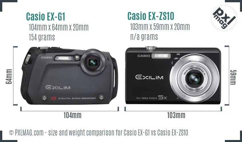 Casio EX-G1 vs Casio EX-ZS10 size comparison
