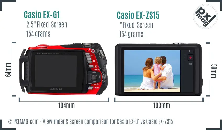 Casio EX-G1 vs Casio EX-ZS15 Screen and Viewfinder comparison
