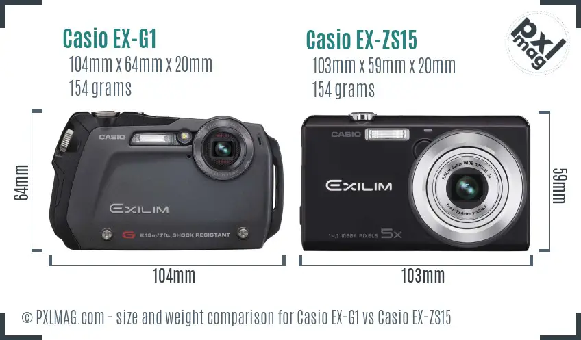 Casio EX-G1 vs Casio EX-ZS15 size comparison